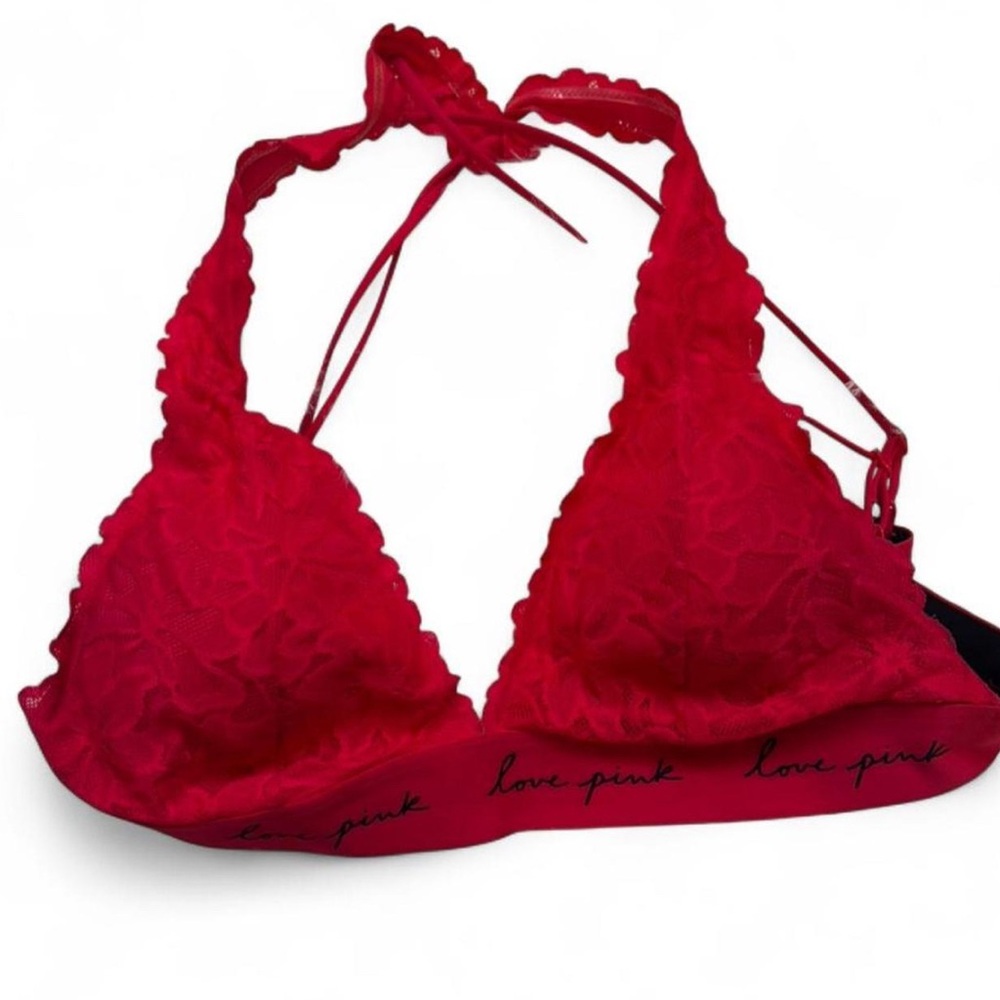 Medium PINK Victoria's Secret red Lace Halter Bralette